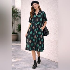 Bombay & Paisley Art to Wear Lagenlook Button Down Flare Pocket Dress L
